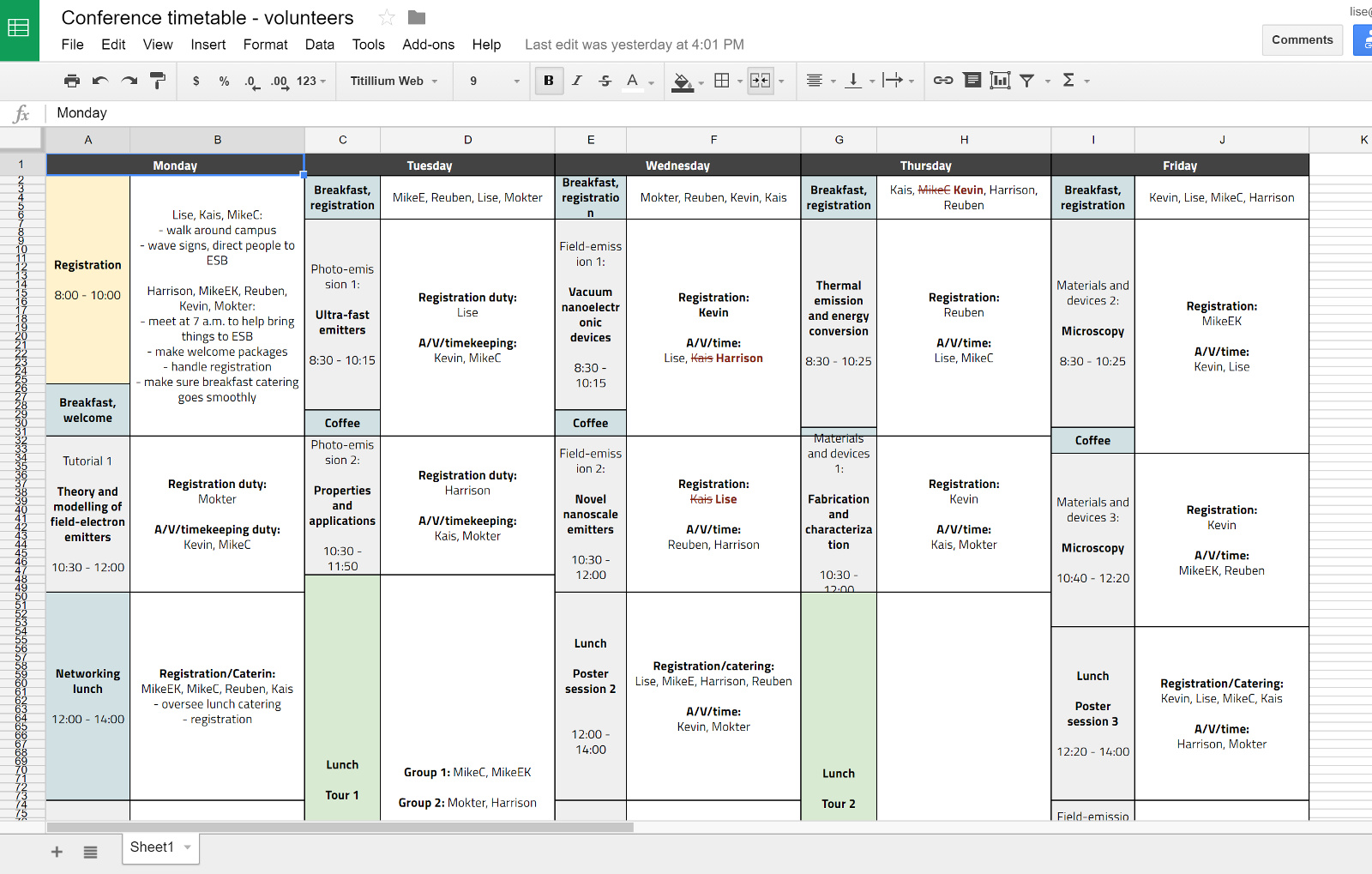 Screenshot of more spreadsheets